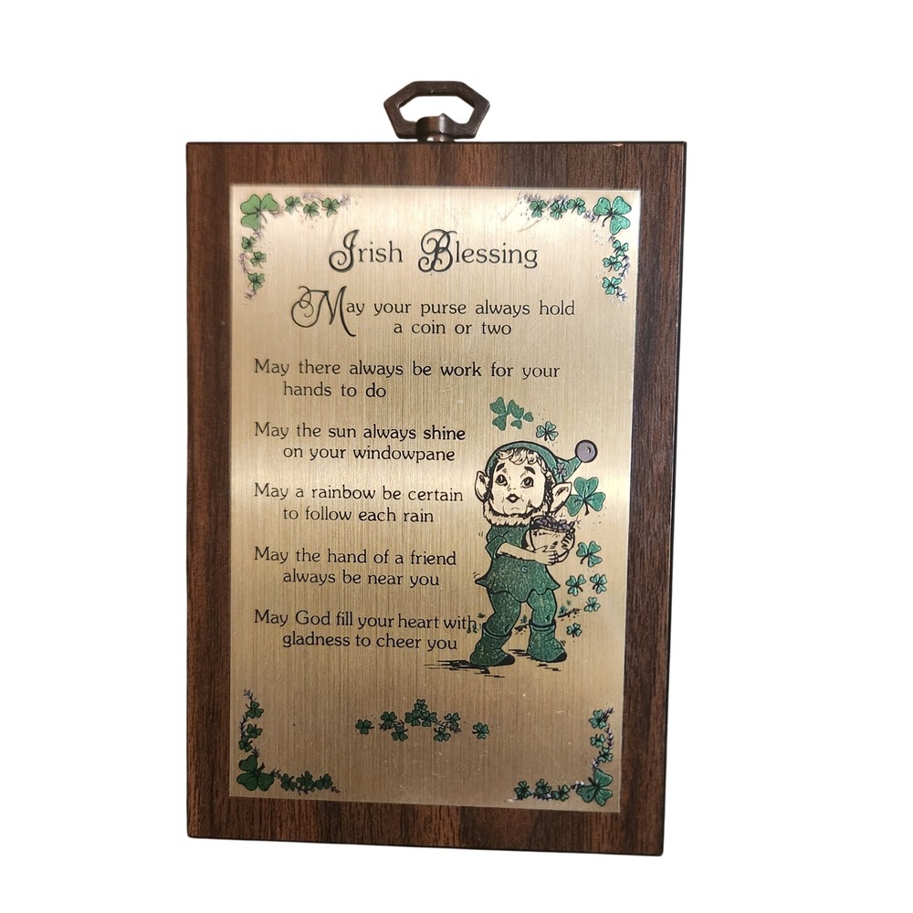 Vintage Contemporary Inc Irish Blessing Plaque‎ Wood Metal Leprechaun Wall Decor